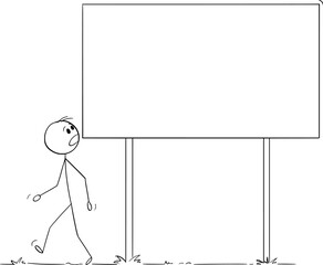 Shocked Person Looking at Empty Billboard or Sign, Vector Cartoon Stick Figure Illustration