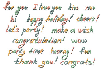 Fototapeta na wymiar Hand drawn colorful lettering. Cute celebrate doodle. Holiday clipart