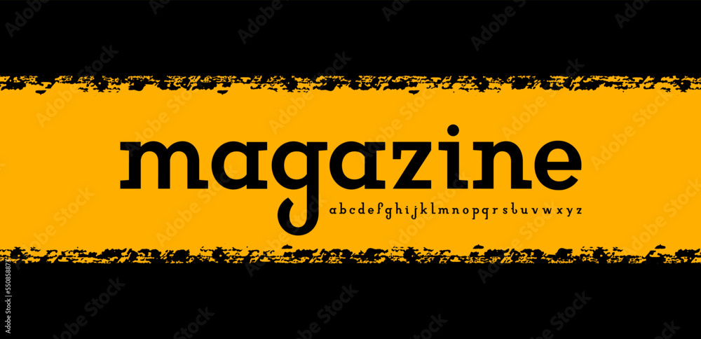 Aufkleber slab serif font alphabet, lowercase letters from a to z and numbers from 0 to 9