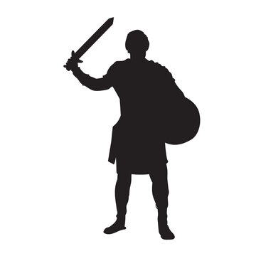 Greek soldier silhouette. Vector illustration of a Roman royal soldier.
