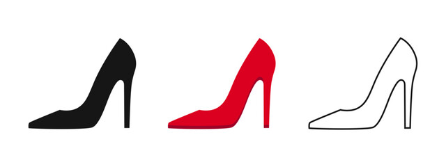 Obraz premium Women shoe vector set. High heeled footwear, female shoes sign