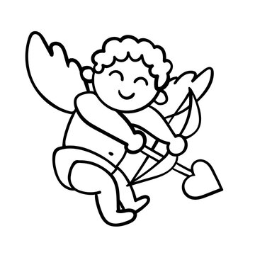 recommend clip art: Funny Cupid with bow and heart arrow isolated on white. Hand drawn outline sketch, doodle style. Amur baby or little angel. Vector character for romantic and wedding design, Valentine's day symbol.