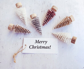 Merry Christmas card  with round frame from small pine trees .Christmas greeting card 