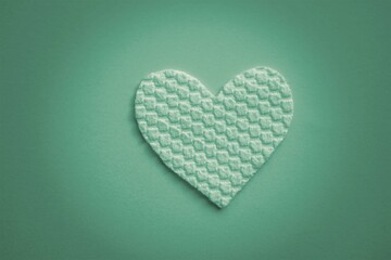 Fabric heart on the green table. Art card