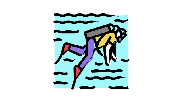 scuba diving color icon animation