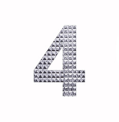 Number 4 - Digit four in textured silver shiny paper