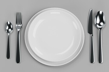 Realistic 3D Render of Plate with Cutlery