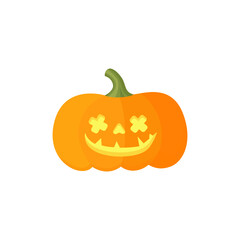 Glowing Halloween Pumpkin. Head with smile Jack lantern. Orange pumpkin. Vector flat illustration.