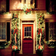 Fototapeta na wymiar christmas front door of a house
