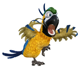 Funny Cartoon Yellow Macaw Parrot 3D Illustration S7