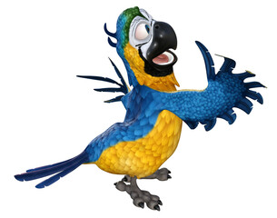 Funny Cartoon Yellow Macaw Parrot 3D Illustration S10