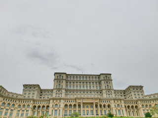 The Palace of the Parliament from Bucharest Romania on a cloudy day