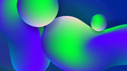 Modern abstract blue and green blob neon liquid fluid background with colorful gradient composition and 3d dynamic concept. Vector illustration. Minimal color gradient texture banner template.