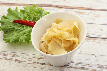 Marinated white ginger in the bowl