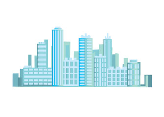 Vector illustration of a big city with skyscrapers in blue colors isolated on white background