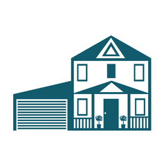 Vector icon of a two storey private house with a balcony on a white background. Architecture icon in flat style made from black lines.