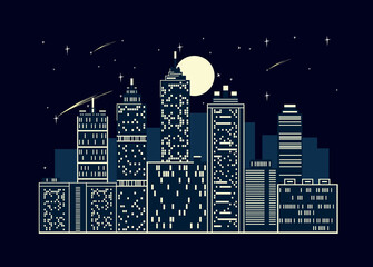 Vector illustration of a night big city. Night cityscape in flat style.