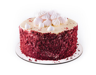 Delicious homemade red velvet cake with meringue