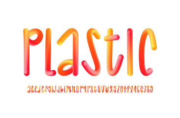 3D flexible neon font tubular alphabet, bright plastic bubble letters and numbers, vector illustration 10EPS