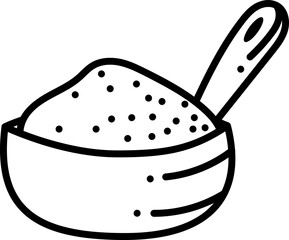 Sugar doodle2. Sugar in a bowl. Black and white vector cartoon illustration.