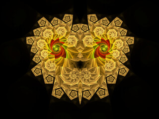 Gold Jewelry. Graphic Design. Magic energy multicolored fractal. 3D rendering.