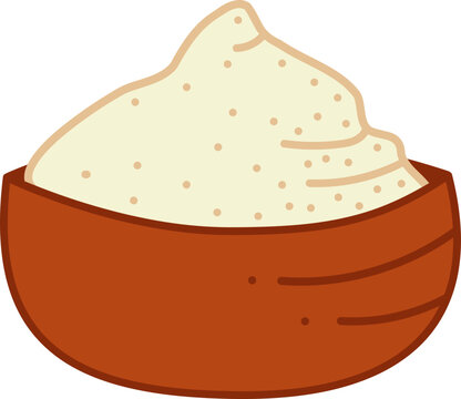 Flour Doodle. Flour In A Bowl. Color Vector Cartoon Illustration.