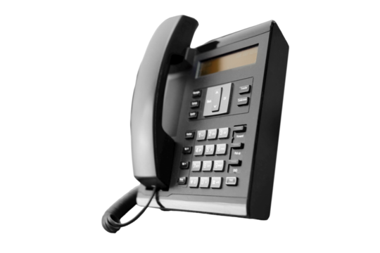 Black landline phone on office, isolated on a white background