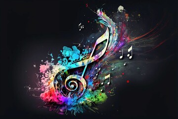 Treble clef erupting with creativity and artistic musical energy