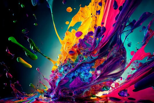 Impactful and inspiring artistic colourful explosion of paint energy