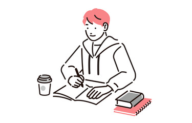 勉強をする大学生の男の子