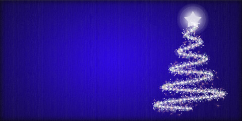 Fondo navideño azul con árbol de navidad iluminado. 