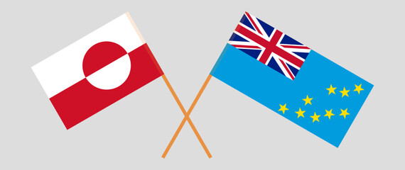 Crossed flags of Greenland and Tuvalu. Official colors. Correct proportion