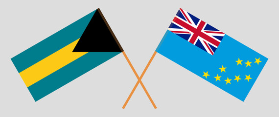 Crossed flags of the Bahamas and Tuvalu. Official colors. Correct proportion