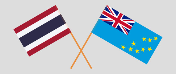 Crossed flags of Thailand and Tuvalu. Official colors. Correct proportion