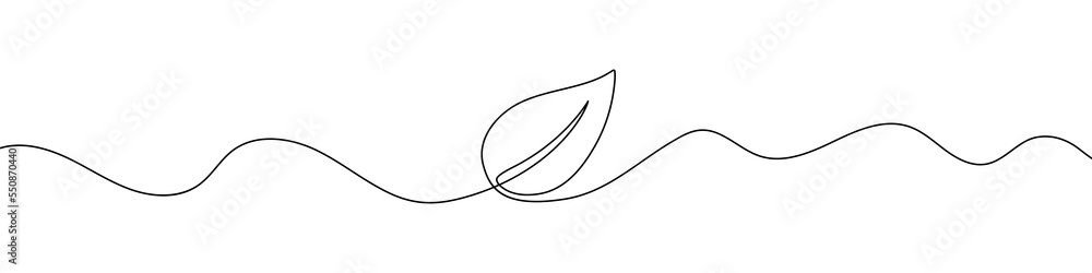 Poster continuous line drawing of leaf. leaf one line background. one line drawing background. vector illus