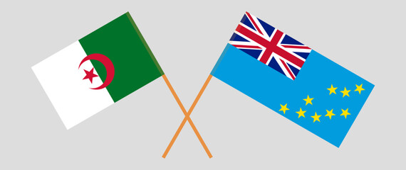 Crossed flags of Algeria and Tuvalu. Official colors. Correct proportion