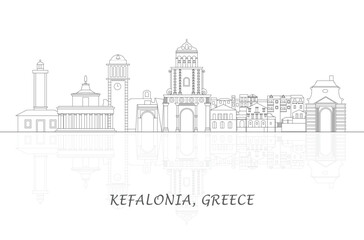 Fototapeta na wymiar Outline Skyline panorama of Kefalonia, Ionnian Islands, Greece - vector illustration