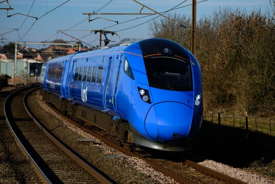 LUMO Class 803 Railway Train Approaches Grantham Station