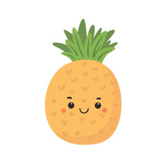 Cute kawaii pineapple. Vector illustration in cartoon flat style.