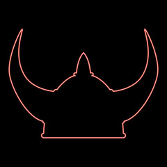Neon viking helmet icon red color vector illustration image flat style