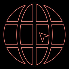 Neon world with arrow world click concept website icon red color vector illustration image flat style
