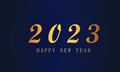 2023 Happy New Year greeting card lettering white and dark blue background