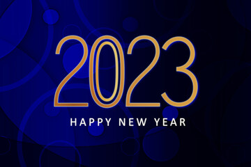 2023 Happy New Year greeting card lettering white and dark blue background