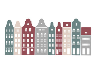 Vector color hand drawn illustration with an old town city cute house panorama. For cricut