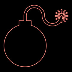 Neon bomb explosive military anicent time bomb weapon with fire spark concept advertising boom icon red color vector illustration image flat style