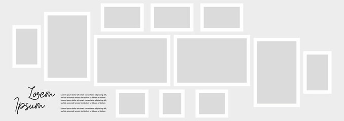 Pictures or photos frame collage. comics page grid layout abstract photo frames and digital photo wall template