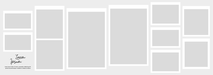 Pictures or photos frame collage. comics page grid layout abstract photo frames and digital photo wall template