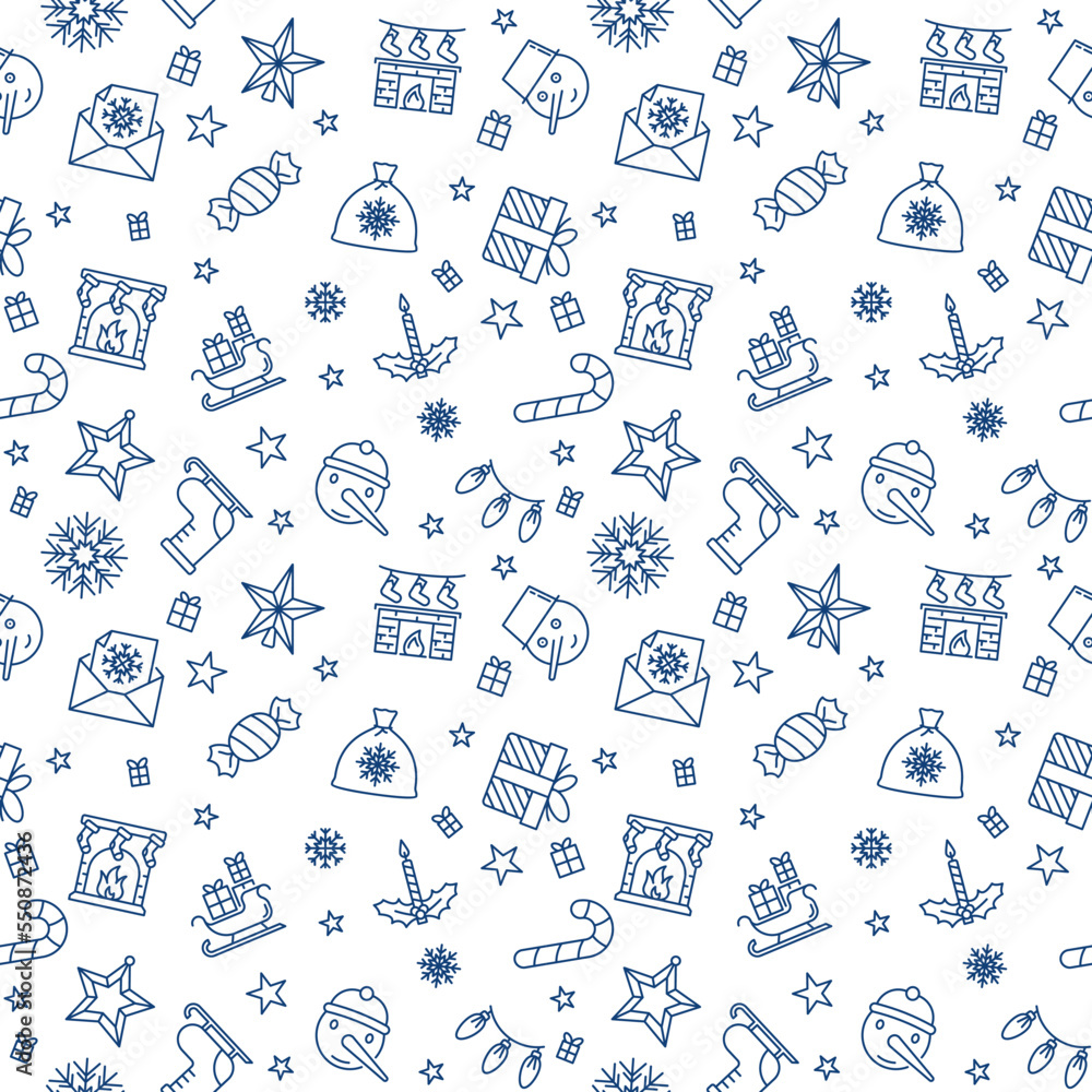 Poster xmas outline minimal seamless pattern - christmas vector linear background