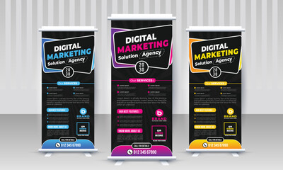 Corporate modern digital marketing business x stand rollup pullup signage retractable multiple color banner design vector template