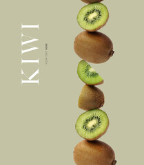 Creative layout made of kiwi on the colorful background. Flat lay. Food concept.  